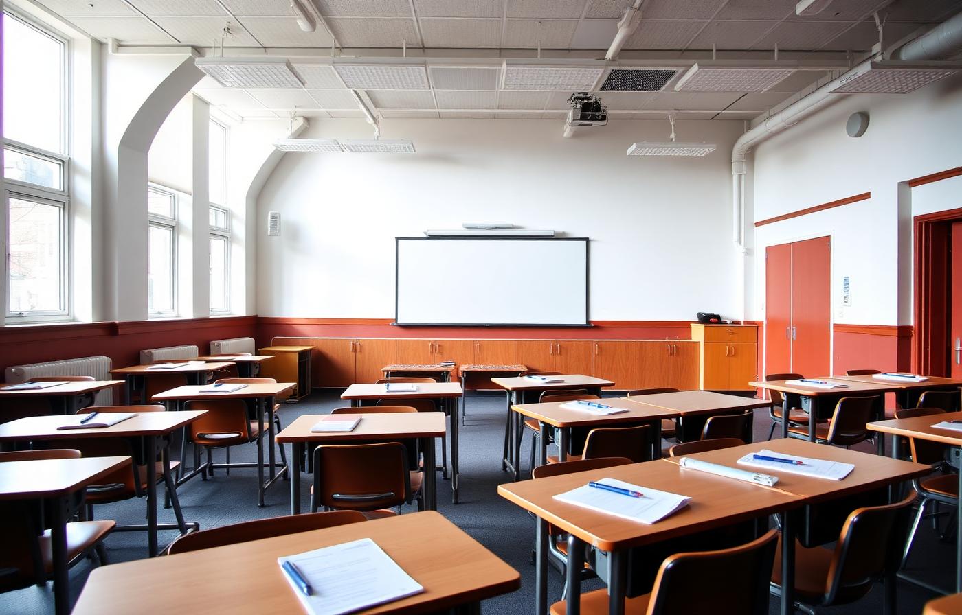 A bright UK secondary school classroom